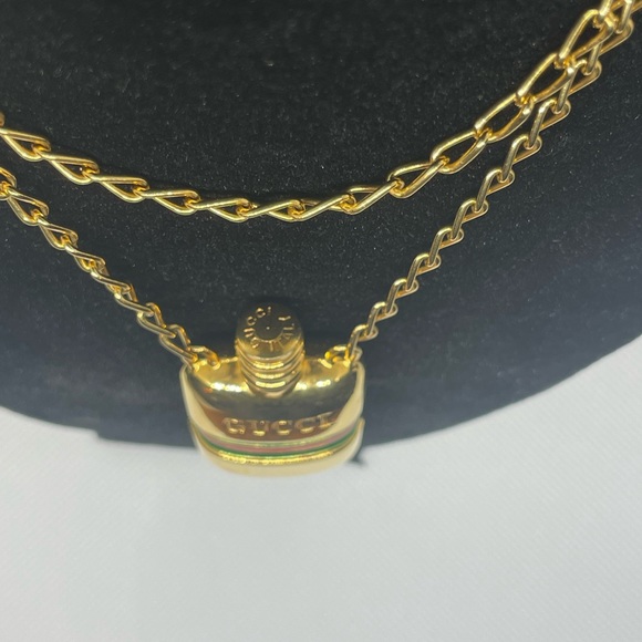 VINTAGE GUCCI GG ENAMEL FLASK PERFUME BOTTLE CHAIN NECKLACE - Picture 4 of 10